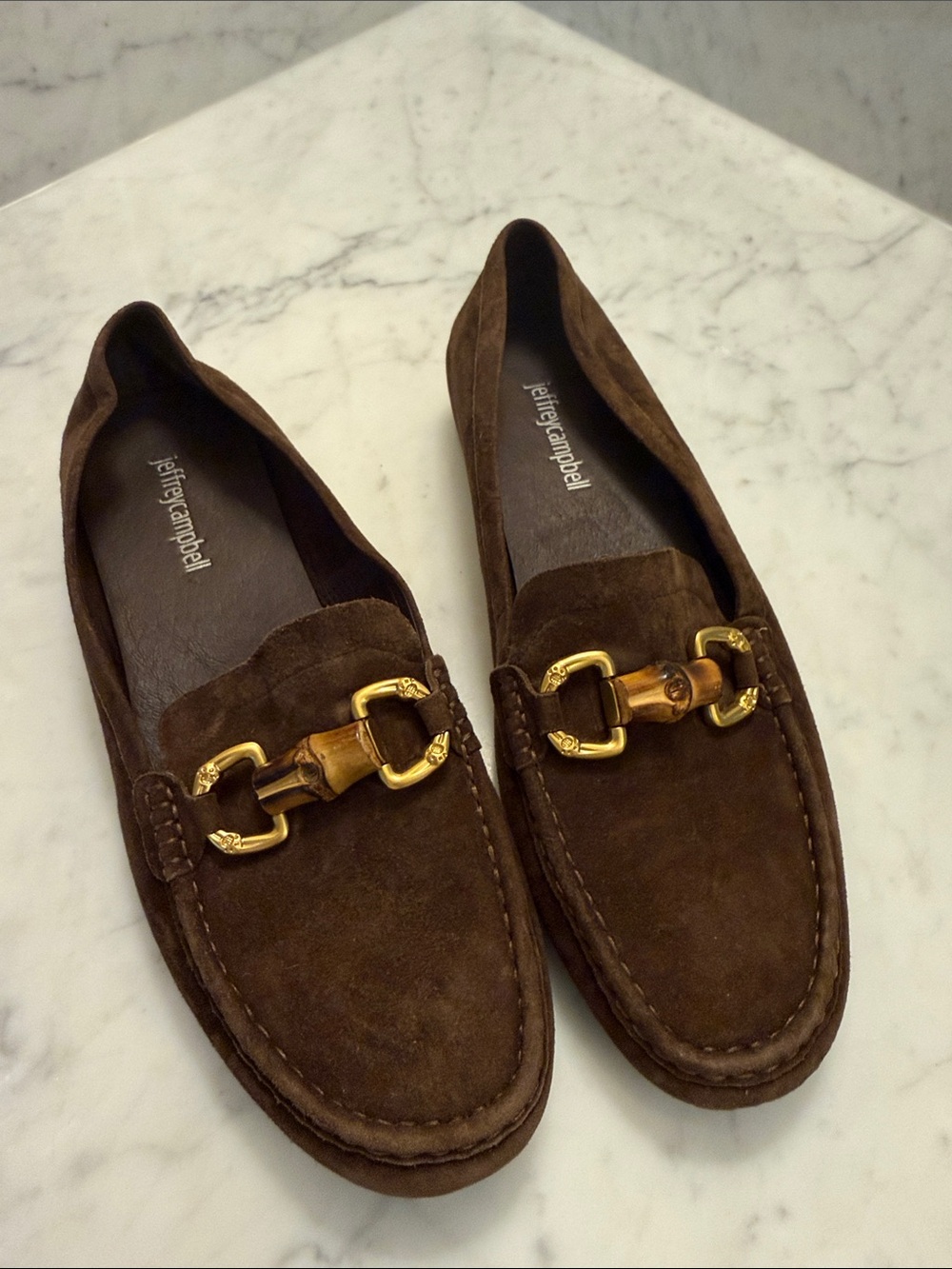 Jeffrey Campbell Brown Suede Women’s Loafers with Gold Bit, size 9